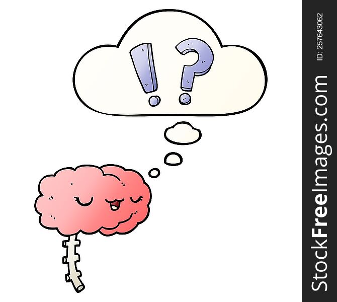 cartoon curious brain with thought bubble in smooth gradient style