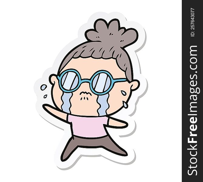 Sticker Of A Cartoon Crying Woman Wearing Spectacles