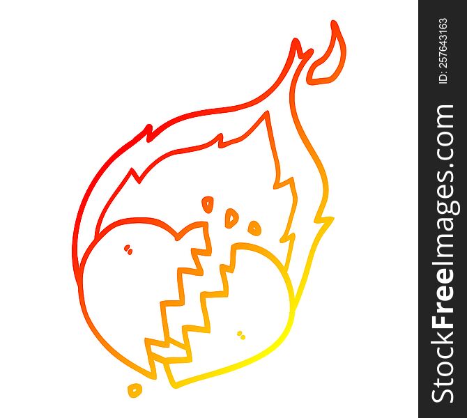 warm gradient line drawing of a cartoon flaming heart