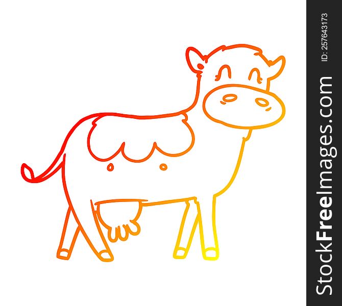 Warm Gradient Line Drawing Cartoon Dairy Cow