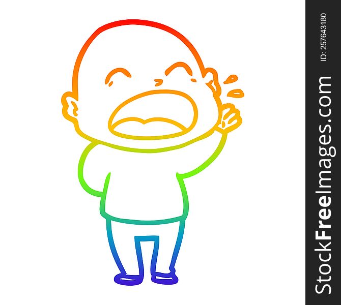 rainbow gradient line drawing of a cartoon shouting bald man