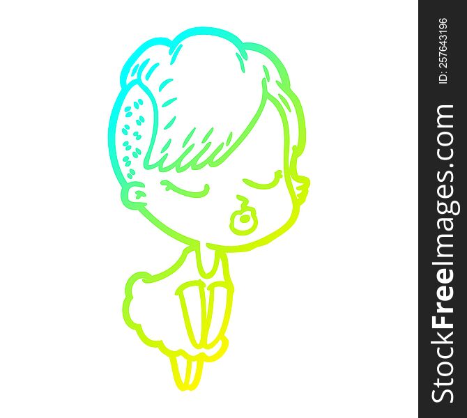 Cold Gradient Line Drawing Cartoon Pretty Hipster Girl