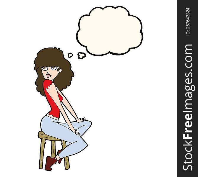 cartoon woman striking pose with thought bubble