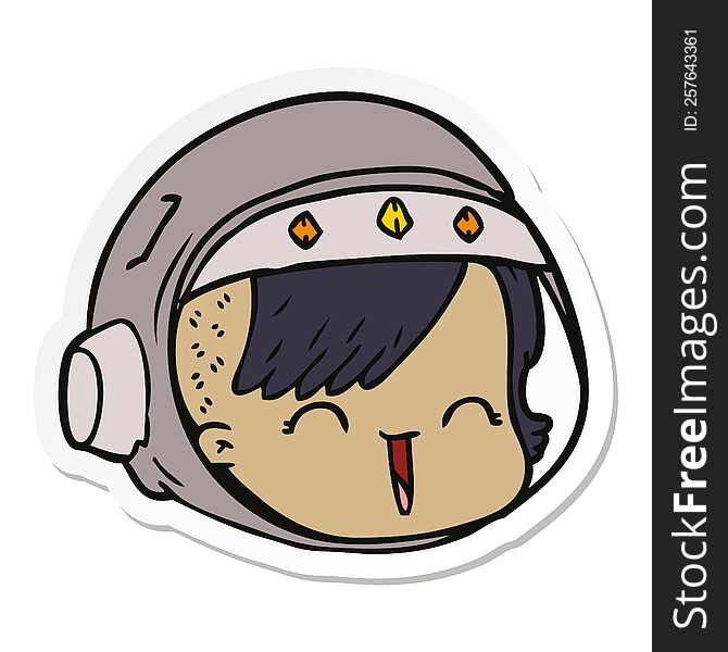 sticker of a cartoon happy astronaut face