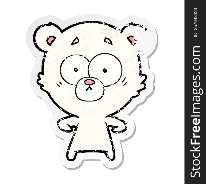 Distressed Sticker Of A Surprised Polar Bear Cartoon