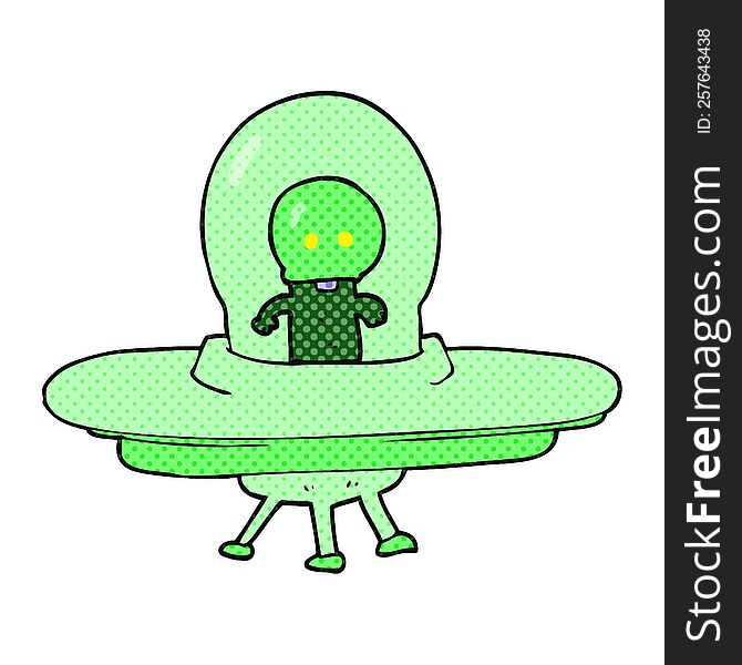 Cartoon Alien In Flying Saucer