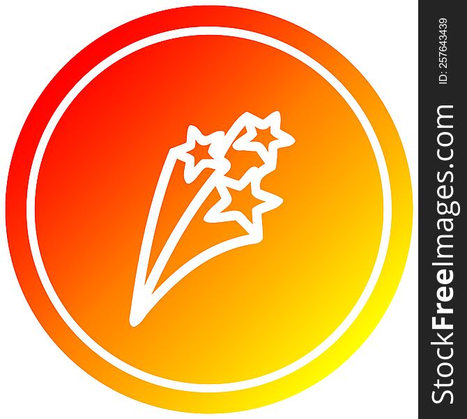 shooting stars circular icon with warm gradient finish. shooting stars circular icon with warm gradient finish