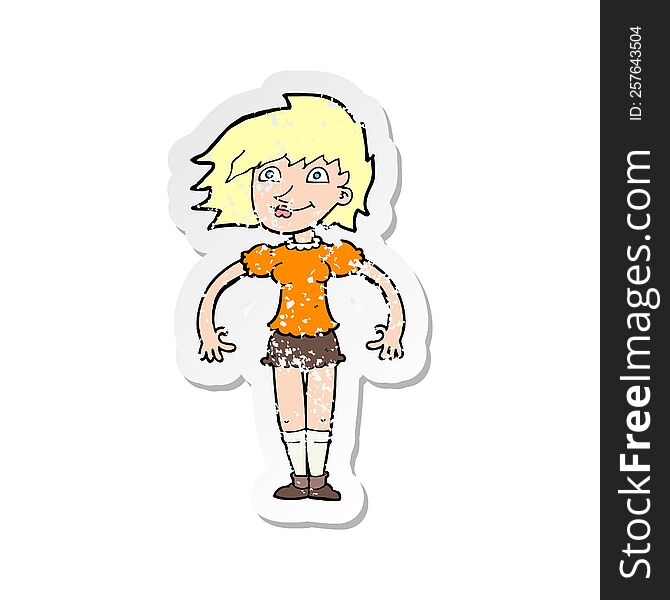 Retro Distressed Sticker Of A Cartoon Happy Woman
