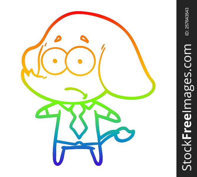 Rainbow Gradient Line Drawing Cartoon Unsure Elephant In Shirt And Tie
