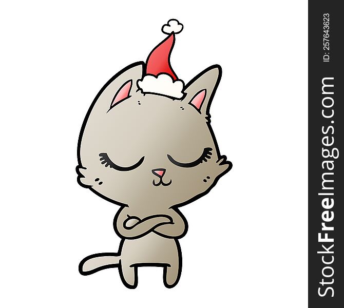 Calm Gradient Cartoon Of A Cat Wearing Santa Hat