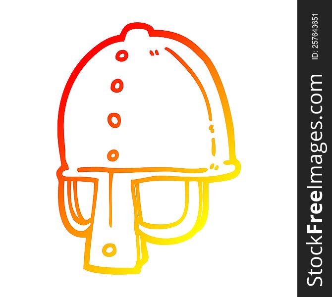 warm gradient line drawing of a cartoon medieval helmet