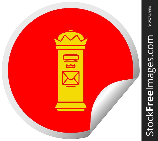 circular peeling sticker cartoon of a british post box