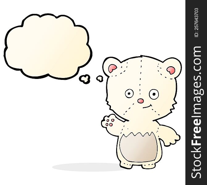 Cartoon Polar Bear Cub Waving With Thought Bubble