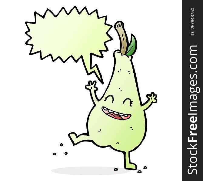 Cartoon Happy Dancing Pear With Speech Bubble