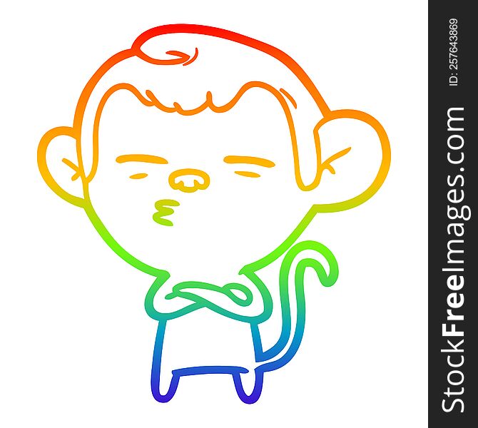 Rainbow Gradient Line Drawing Cartoon Suspicious Monkey
