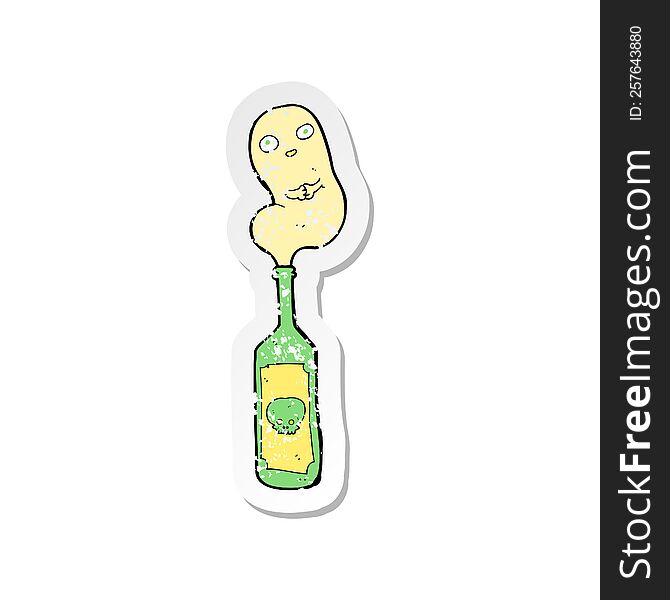 retro distressed sticker of a cartoon ghost in bottle