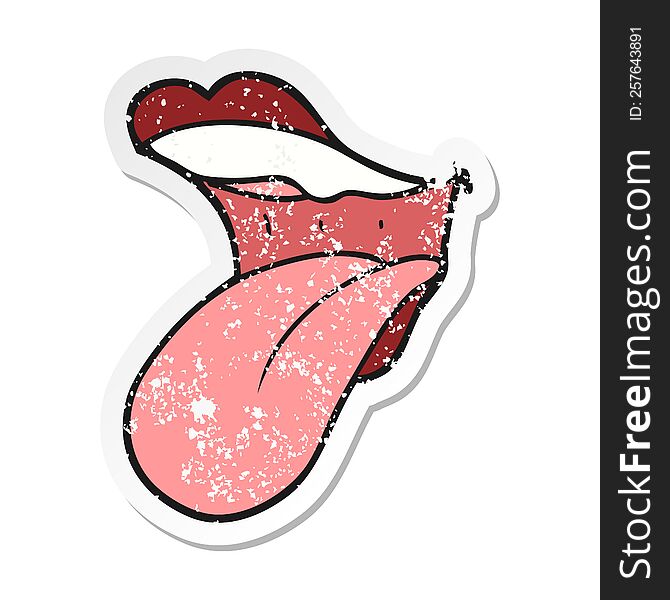 Retro Distressed Sticker Of A Cartoon Mouth Sticking Out Tongue