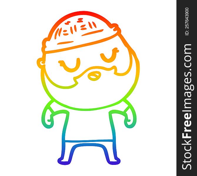Rainbow Gradient Line Drawing Cute Cartoon Man With Beard