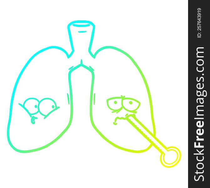cold gradient line drawing cartoon unhealthy lungs