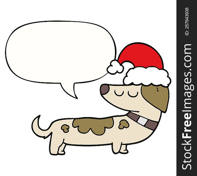 Cartoon Dog Wearing Christmas Hat And Speech Bubble