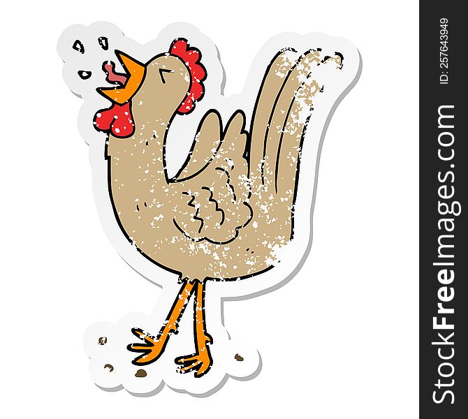distressed sticker of a cartoon crowing cockerel
