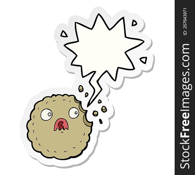 frightened cookie cartoon with speech bubble sticker