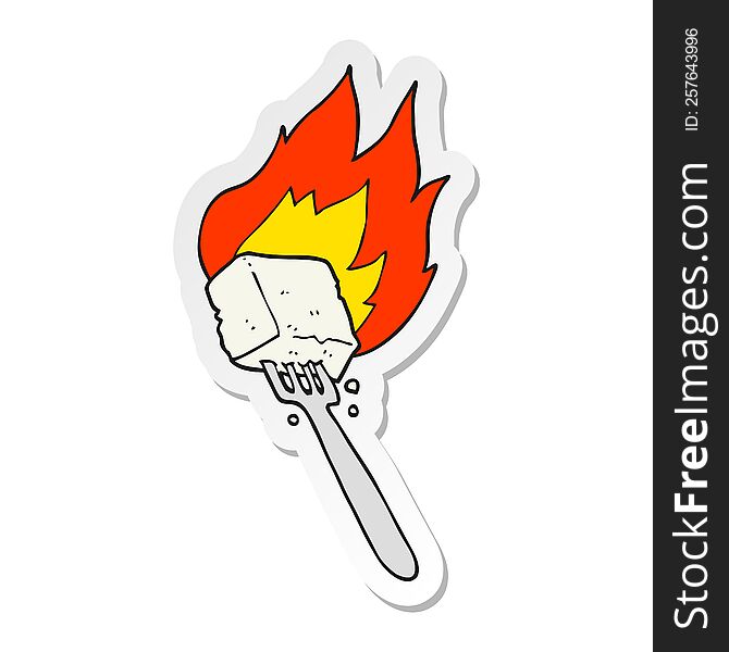 sticker of a cartoon flaming tofu on fork