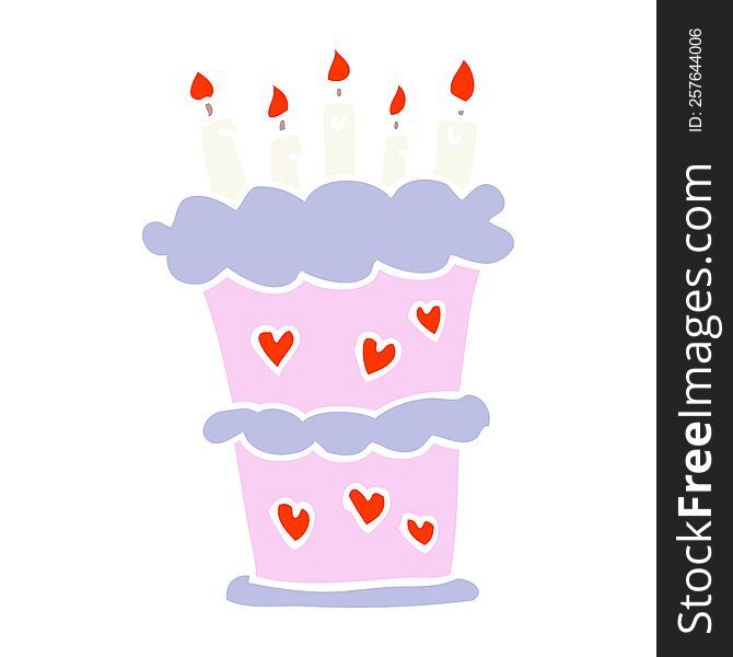 flat color illustration cartoon birthday cake