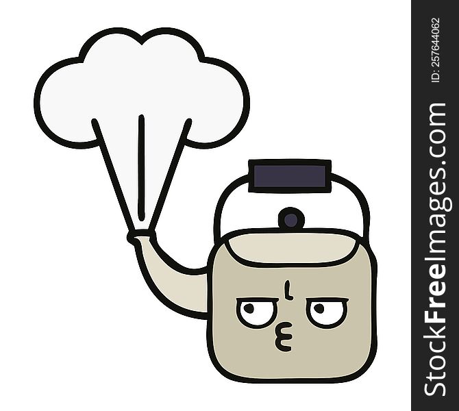 cute cartoon of a steaming kettle. cute cartoon of a steaming kettle