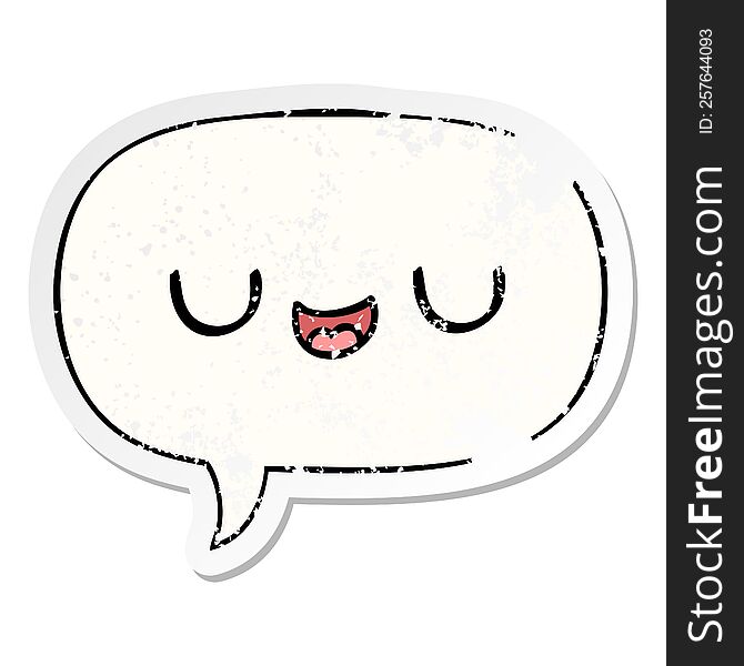 Cute Cartoon Face And Speech Bubble Distressed Sticker