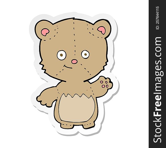 sticker of a cartoon little teddy bear waving