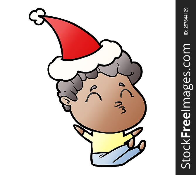 Gradient Cartoon Of A Man Pouting Wearing Santa Hat