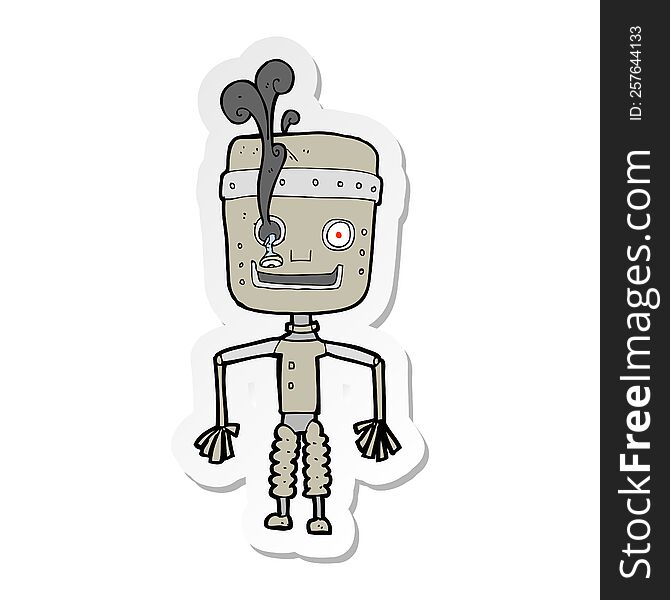 Sticker Of A Cartoon Malfunctioning Robot