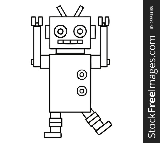 Line Drawing Cartoon Dancing Robot