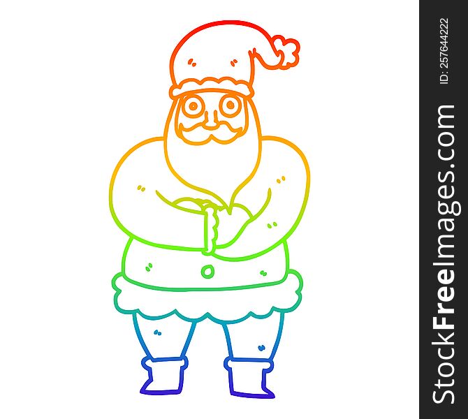 Rainbow Gradient Line Drawing Cartoon Father Christmas