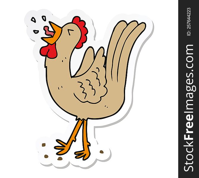 Sticker Of A Cartoon Crowing Cockerel