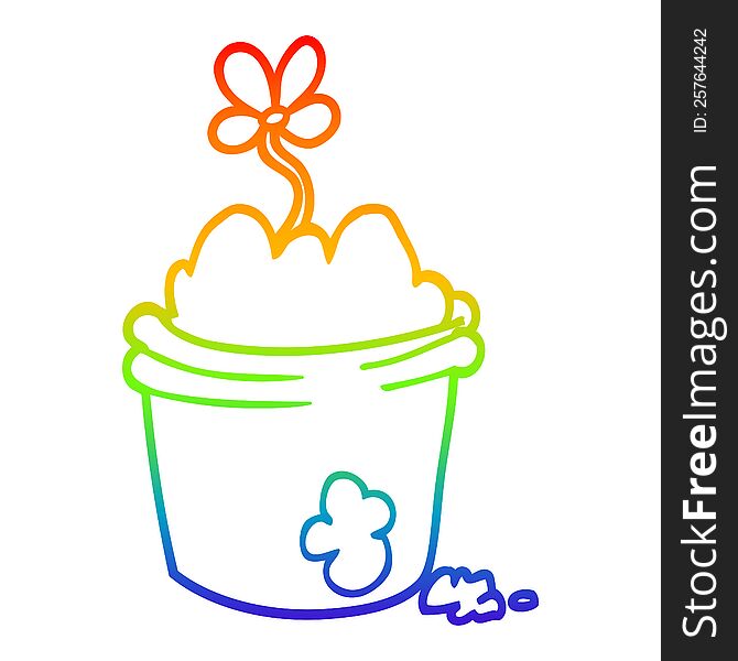 rainbow gradient line drawing of a cartoon flower pot