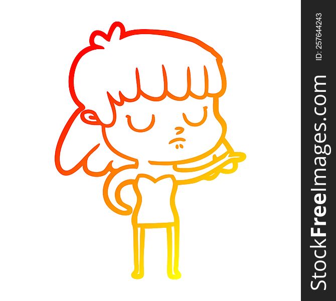 warm gradient line drawing of a cartoon indifferent woman
