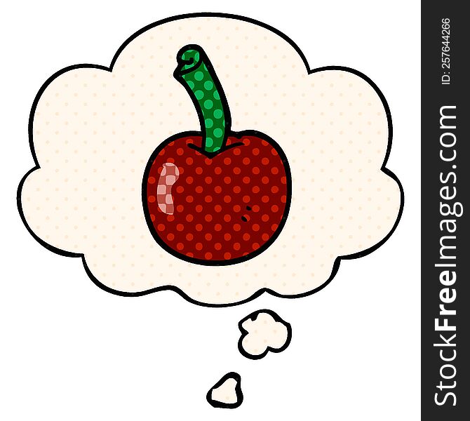 cartoon cherry with thought bubble in comic book style