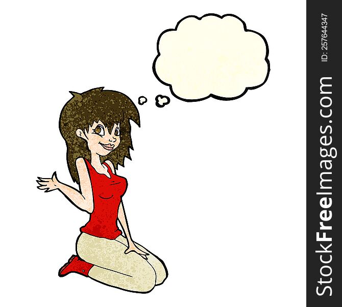 Cartoon Pretty Girl Waving With Thought Bubble