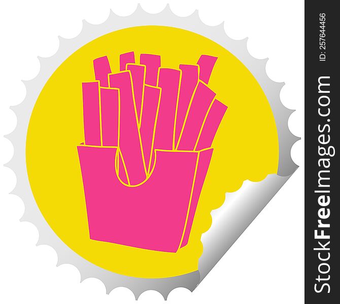 Quirky Circular Peeling Sticker Cartoon French Fries