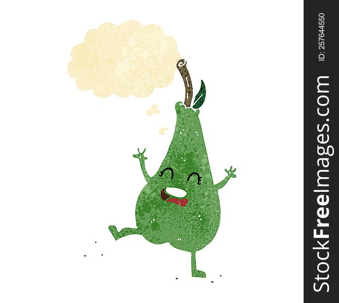 Cartoon Happy Dancing Pear With Thought Bubble