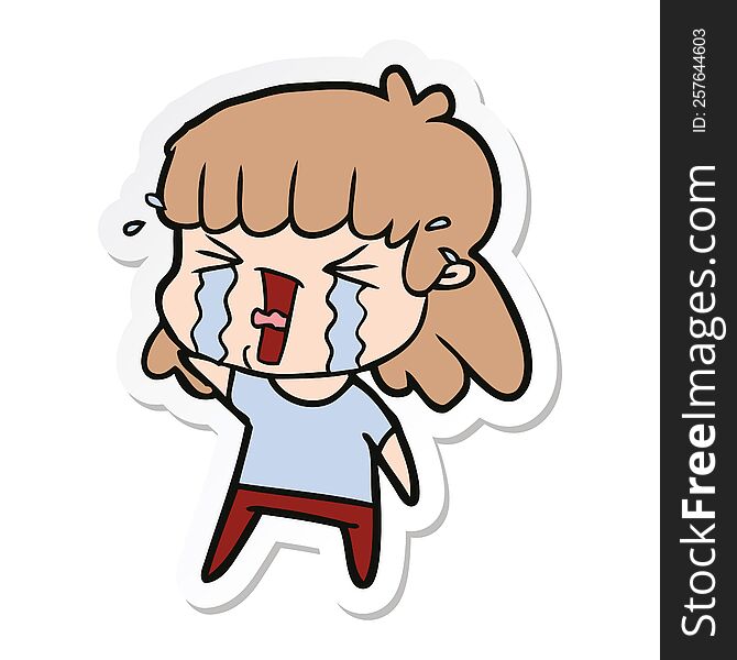 Sticker Of A Cartoon Woman In Tears