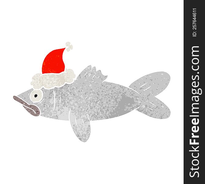 Retro Cartoon Of A Fish Wearing Santa Hat
