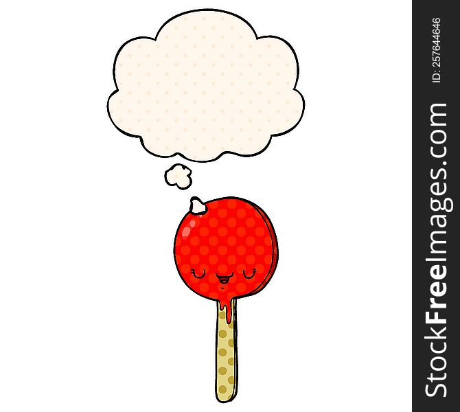 cartoon candy lollipop and thought bubble in comic book style