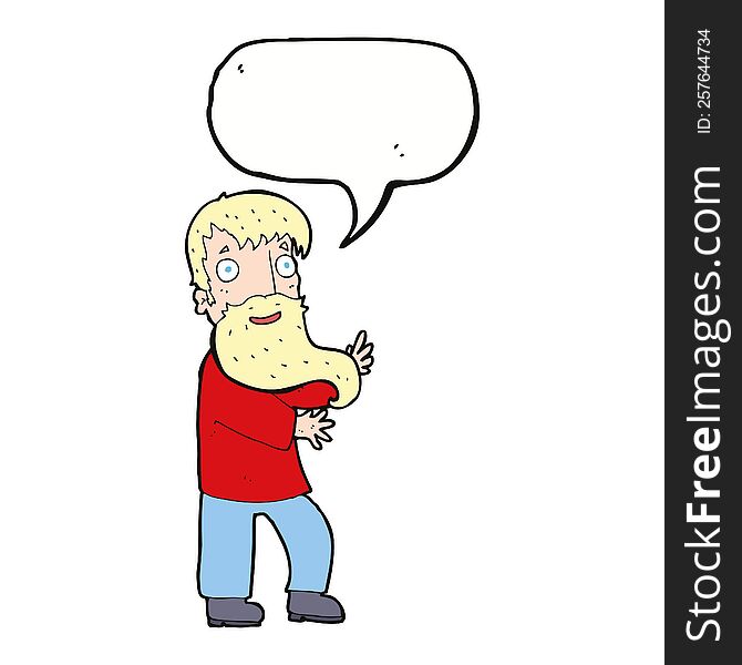 Cartoon Excited Bearded Man With Speech Bubble