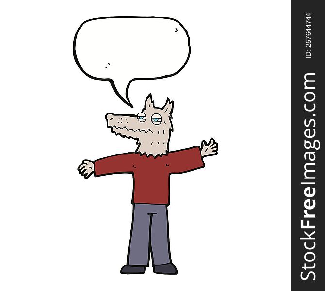 Cartoon Happy Wolf Man With Speech Bubble