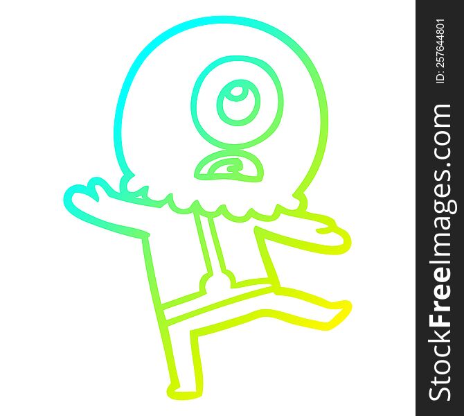 Cold Gradient Line Drawing Cartoon Cyclops Alien Spaceman