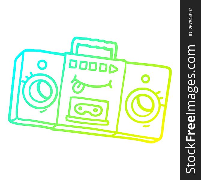 cold gradient line drawing of a cartoon retro cassette tape player