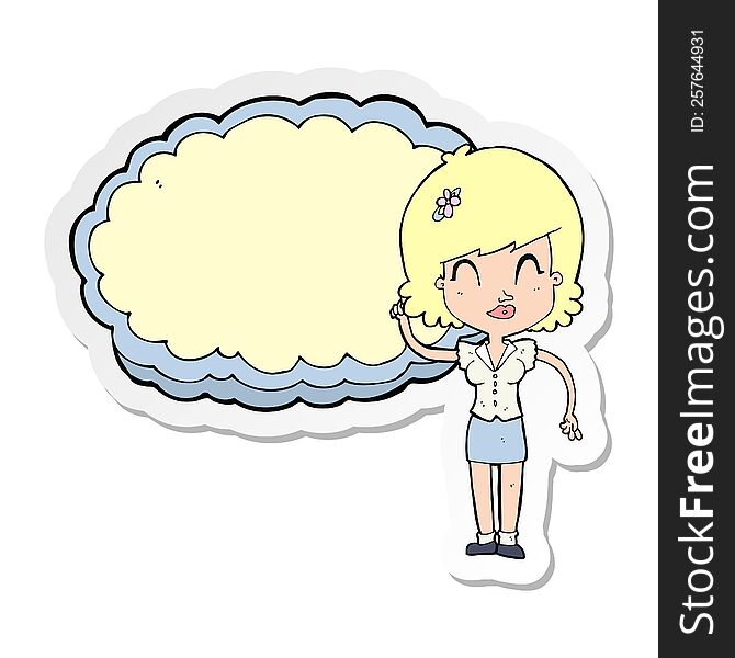 sticker of a cartoon woman with cloud text space